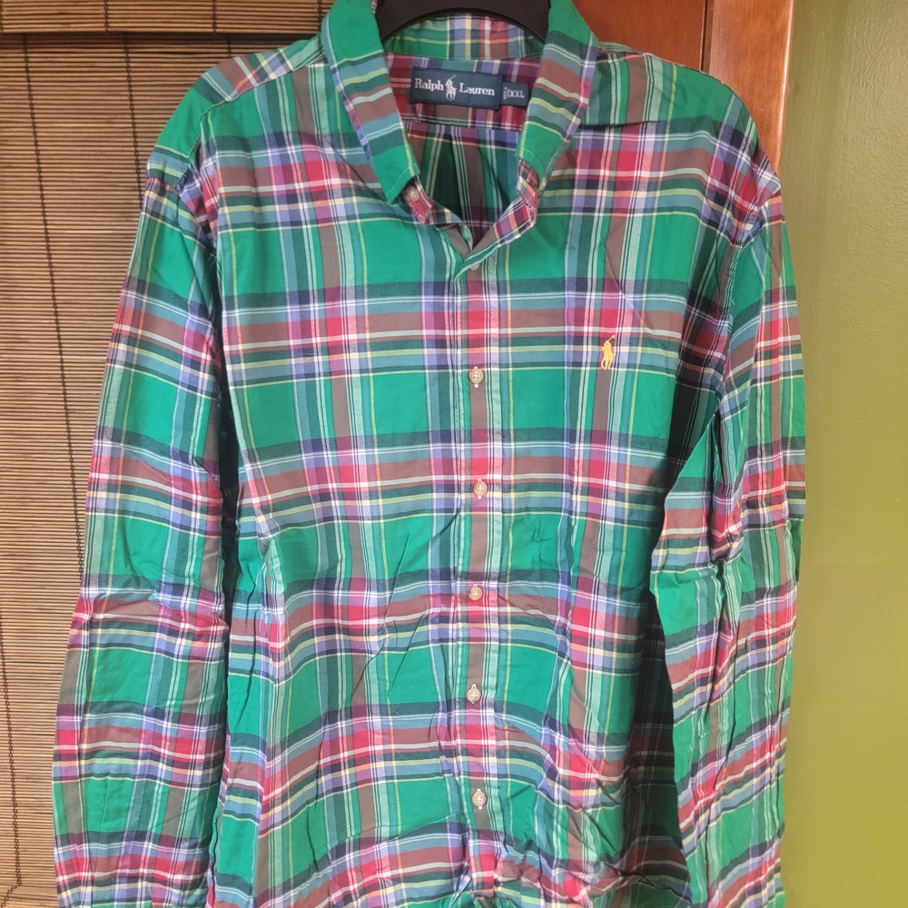 Ralph Lauren Blue Label Green Plaid Casual Button Down Shirt